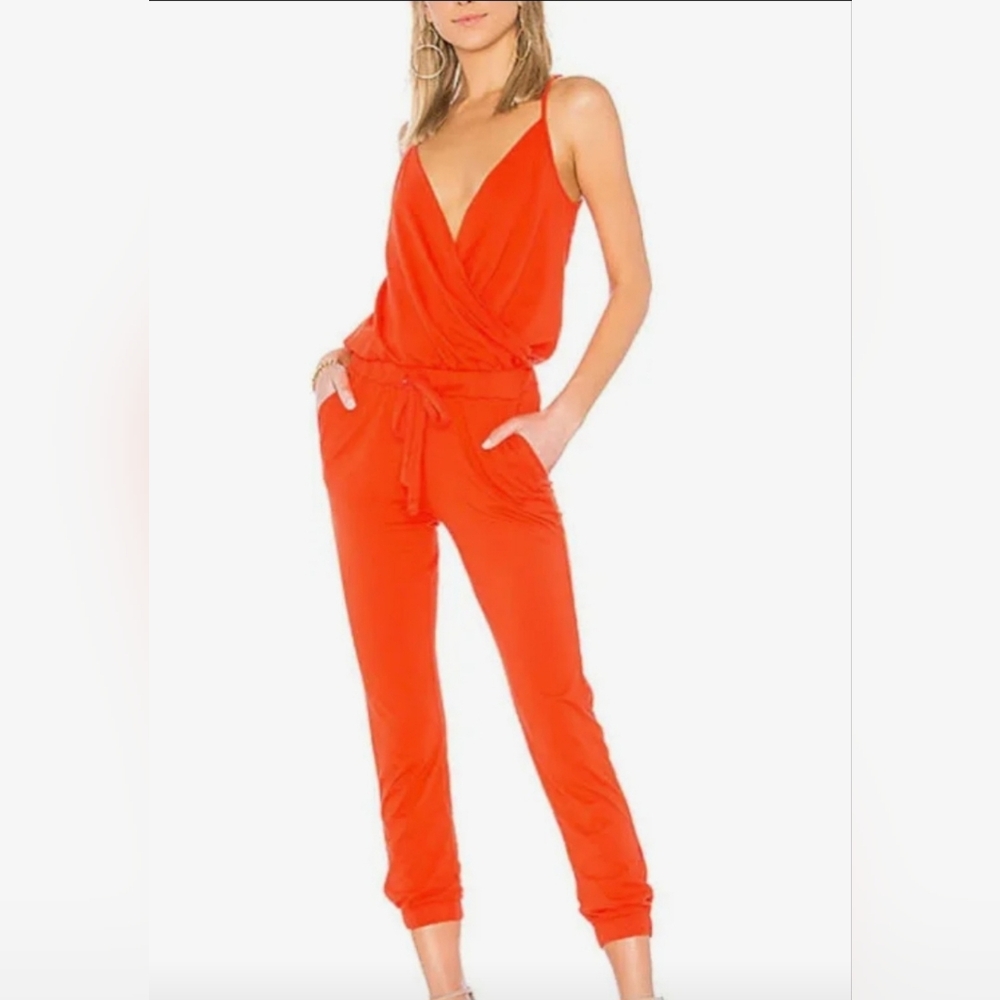 Bobi Tied Waist V Neck Jumpsuit